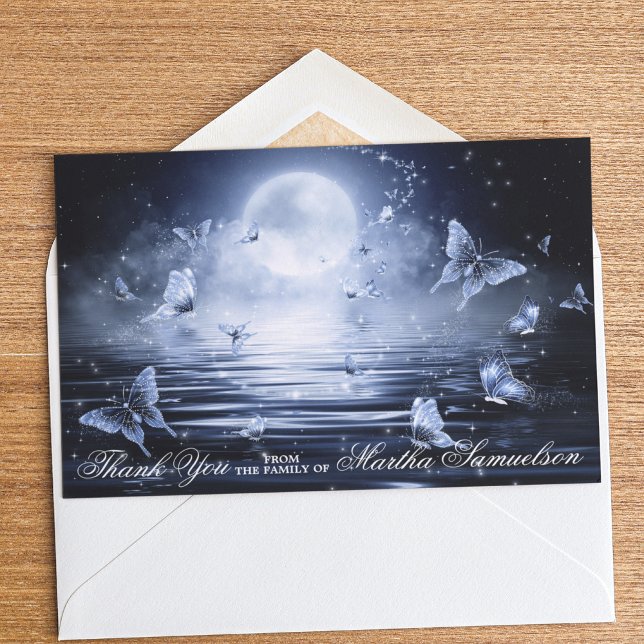 Funeral Sympathy Midnight Blue Butterfly PHOTO Thank You Card (Creator Uploaded)