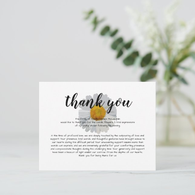 Funeral Sympathy Thank You Card (Standing Front)