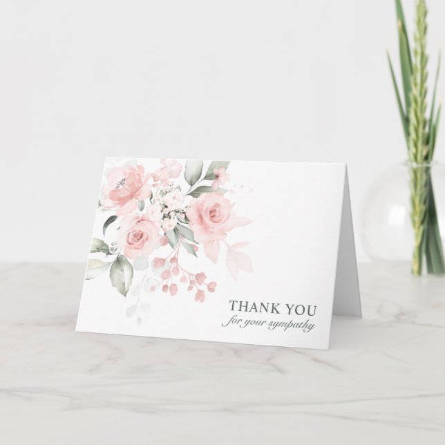 Funeral Sympathy Thank You Pink Watercolor Floral Card (Front)