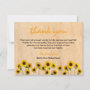 Funeral Sympathy Thank You Simple Sunflowers Card