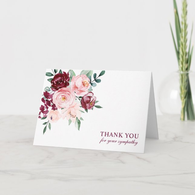Funeral Sympathy Thank You Watercolor Floral Card (Front)