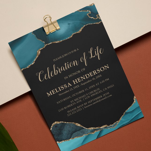 Funeral Teal Celebration of Life Invitation (Creator Uploaded)