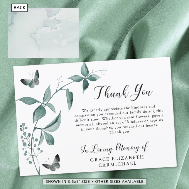 Funeral Thank You Butterfly Botanical Green (Creator Uploaded)