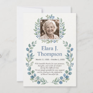 Funeral Thank You Card Photo Eucalyptus Blue
