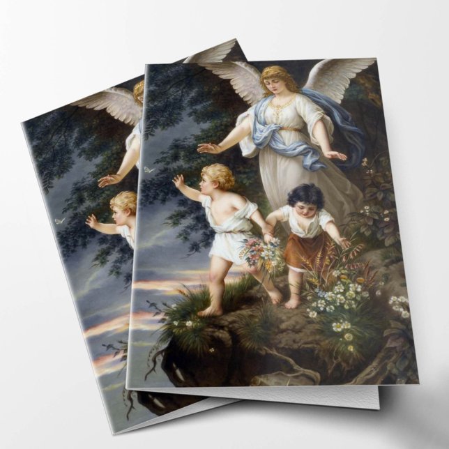Funeral Thank You Cards | Angel Watching 01 (Angels Watching Over Sympathy Condolence Bereavement Catholic Religious Funeral Thank You Card)