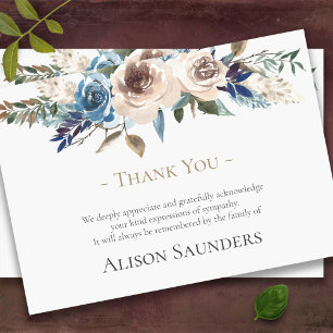 Funeral Thank You Cards   Botanical Beige & Blue