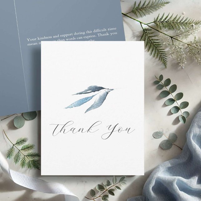 Funeral Thank You Cards Botanical Watercolor  (Funeral thank you cards feature watercolor botanicals in shades of dusty blue)