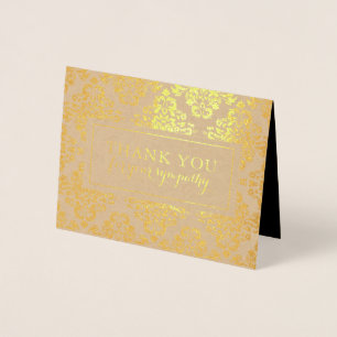 Funeral Thank You Cards Gold Damask Foil Pattern