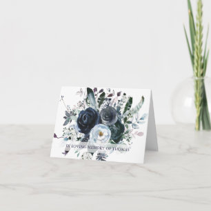 Funeral Thank You Cards Navy & White Peonies 1