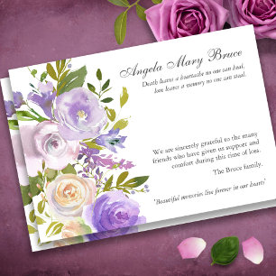 Funeral Thank You Cards   Purple Roses