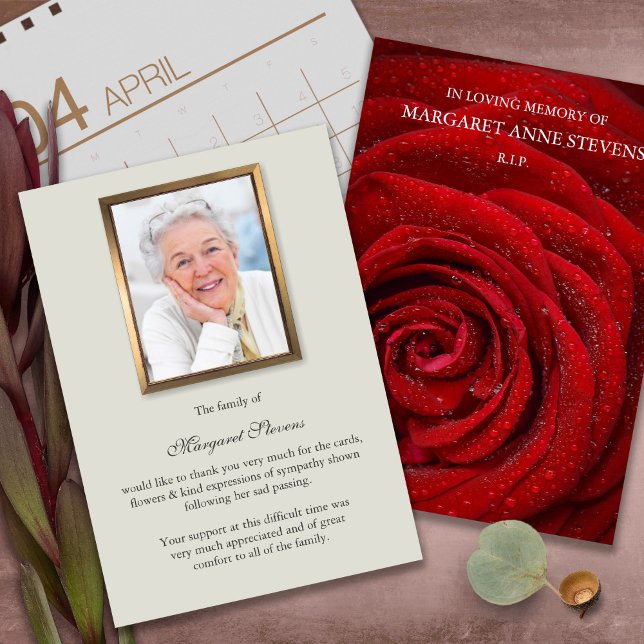 Funeral Thank You Cards | Red Rose (funeral thank you cards, bereavement, elegant, simple, celebration of life, sympathy card)