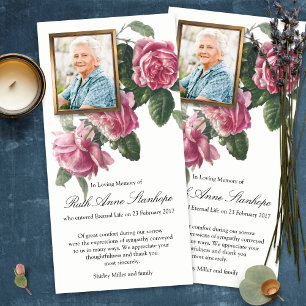 Funeral Thank You Cards Tea Rose & Photo