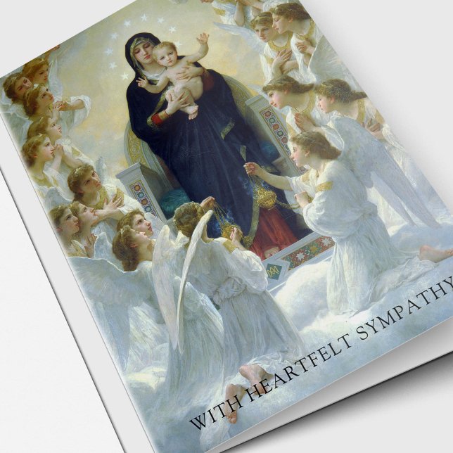 Funeral Thank You Cards | Virgin With Angels (Religious Catholic Sympathy Card. The Virgin with Angels funeral thank you cards)