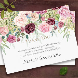 Funeral Thank You Cards Watercolor Rose Garden