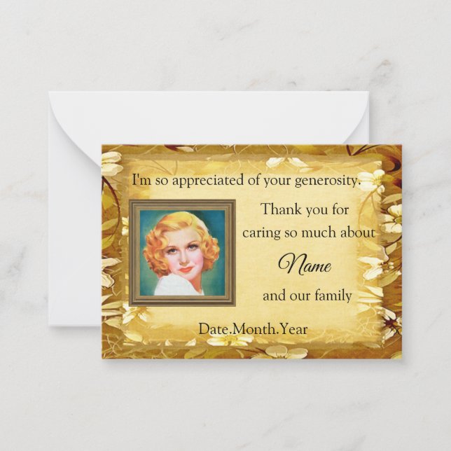 Funeral Thank You Cards With Brown Floral Frame (Front)