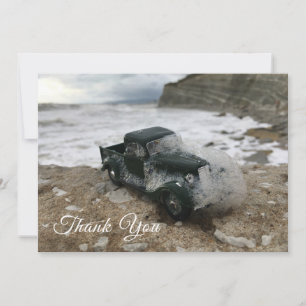 Funeral Thank You Memorial Card with Sea and Car