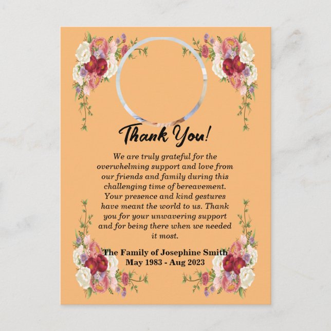 Funeral Thank You Message For Condolences Postcard (Front)