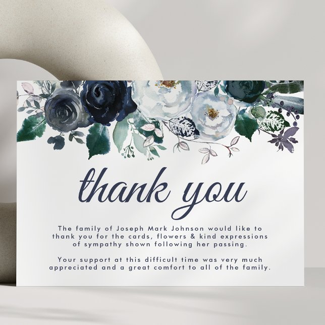 Funeral Thank You Note | Bereavement Blue Floral (Creator Uploaded)