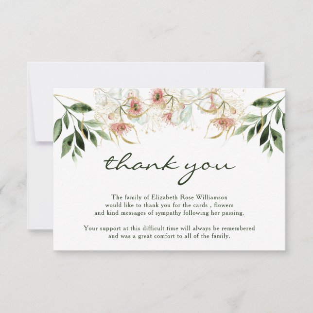 Funeral Thank You Note | Bereavement| Eucalyptus (Front)