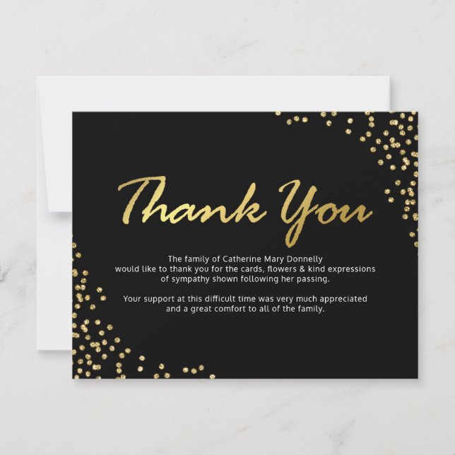 Funeral Thank You Note | Black Gold Glamour (Front)
