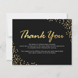Funeral Thank You Note   Black Gold Glamour Card