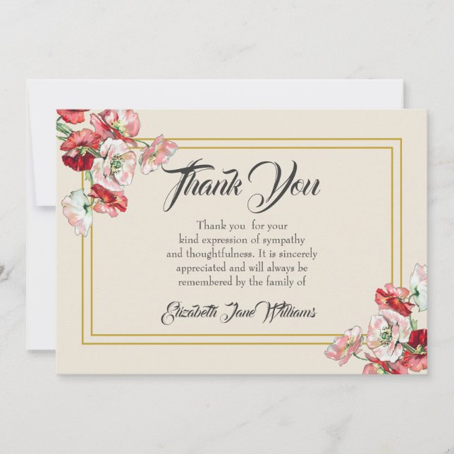 Funeral Thank You Note Card| Poppies (Front)