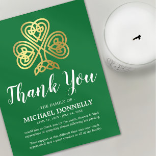 Funeral Thank You Note Celtic Shamrock Card