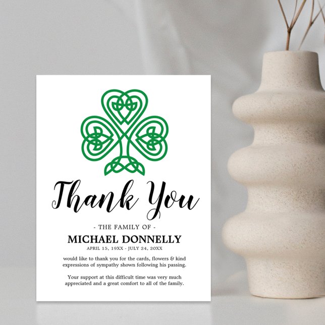 Funeral Thank You Note | Celtic Shamrock Card (Creator Uploaded)