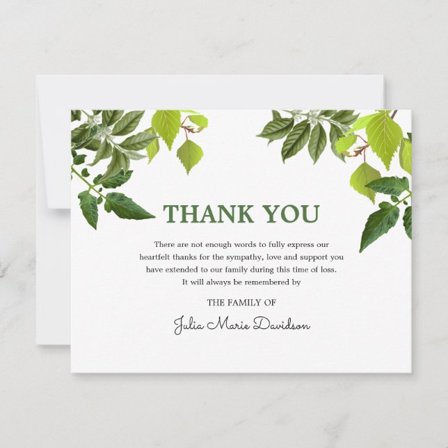 Funeral Thank You Note | Green Leaves (Front)
