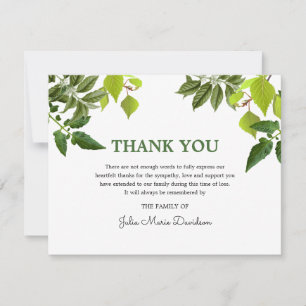 Funeral Thank You Note   Green Leaves