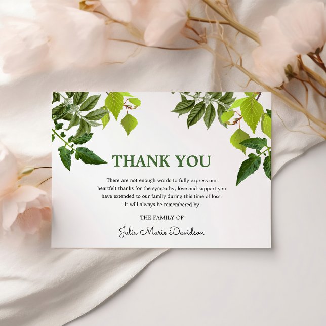 Funeral Thank You Note | Green Leaves Card (Creator Uploaded)