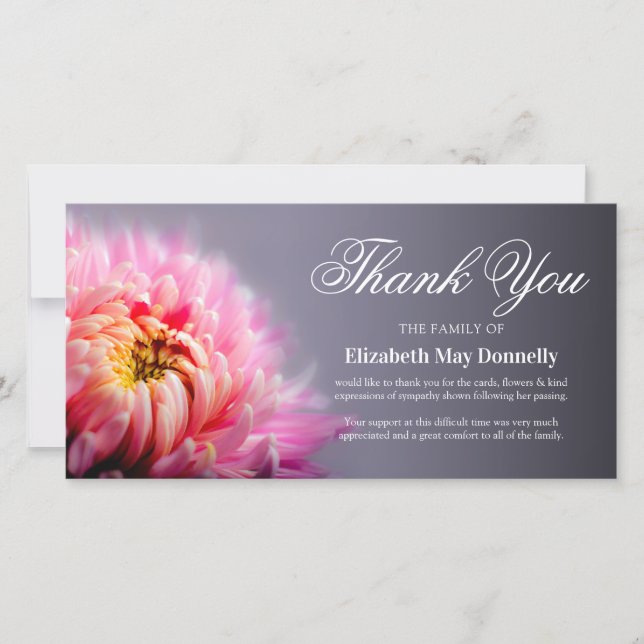Funeral Thank You Note | Pink Chrysanthemums Card (Front)