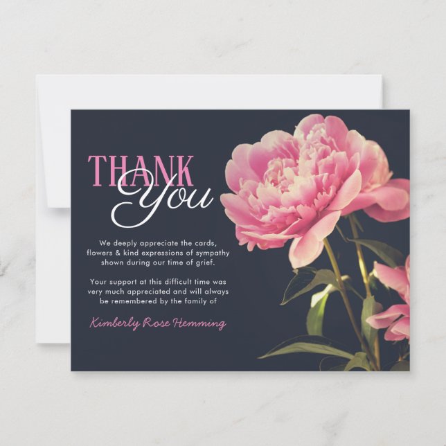 Funeral Thank You Note | Pink Peony Flowers (Front)