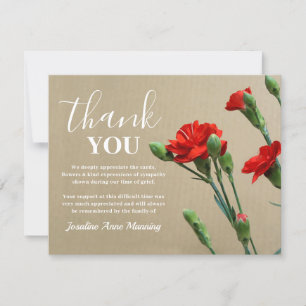 Funeral Thank You Note Red Carnations Card
