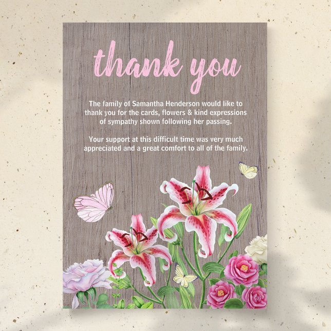Funeral Thank You Note | Rustic Flowers Butterfly (Creator Uploaded)