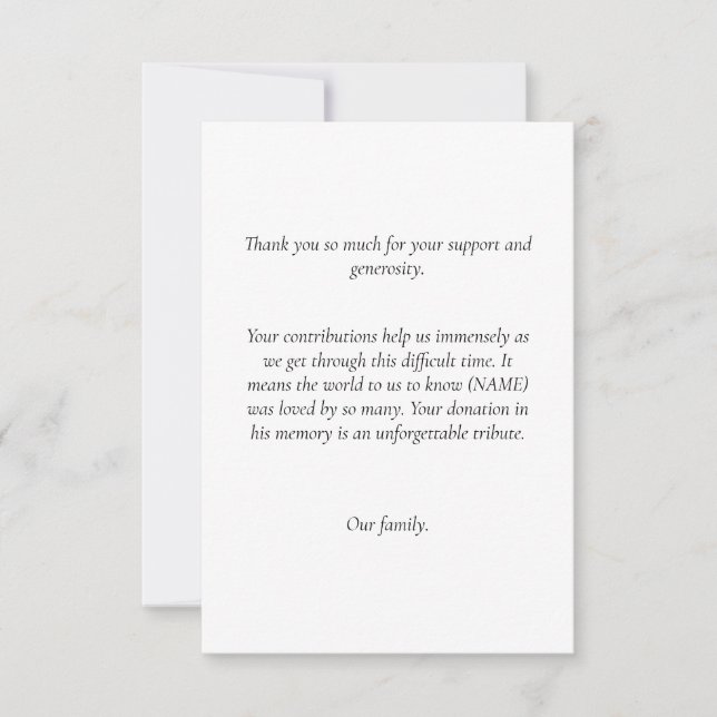 Funeral Thank You Notes for Donations Invitation (Front)