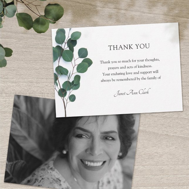 Funeral Thank You Photo Card with Eucalyptus (Creator Uploaded)
