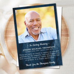 Funeral THANK YOU Photo Sympathy Blue Marble Card