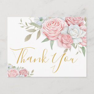 Funeral Thank You   Pink White Roses Invitation Postcard