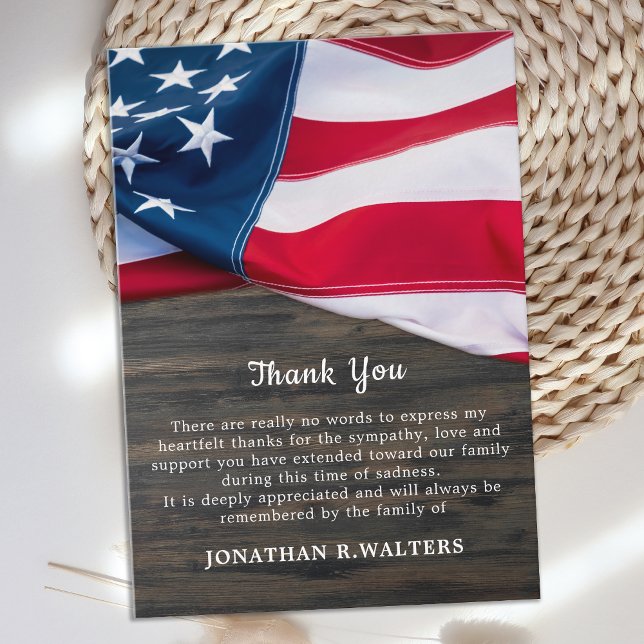 Funeral Veteran American Flag Memorial Thank You Card (Creator Uploaded)