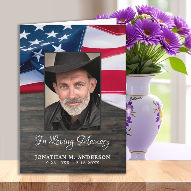 Funeral Veteran Photo Sympathy American Flag Thank You Card (Creator Uploaded)