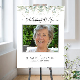 Funeral Welcome Photo Elegant Greenery Sign