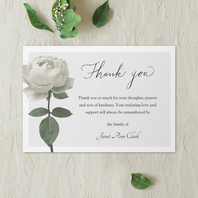 Funeral White Rose Thank You Note Card (Creator Uploaded)