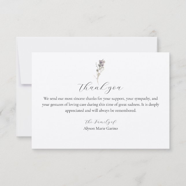 Funeral Wildflower Floral Thank You Note Card (Front)