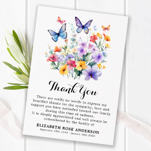 Funeral Wildflowers Butterflies Memorial Sympathy Thank You Card