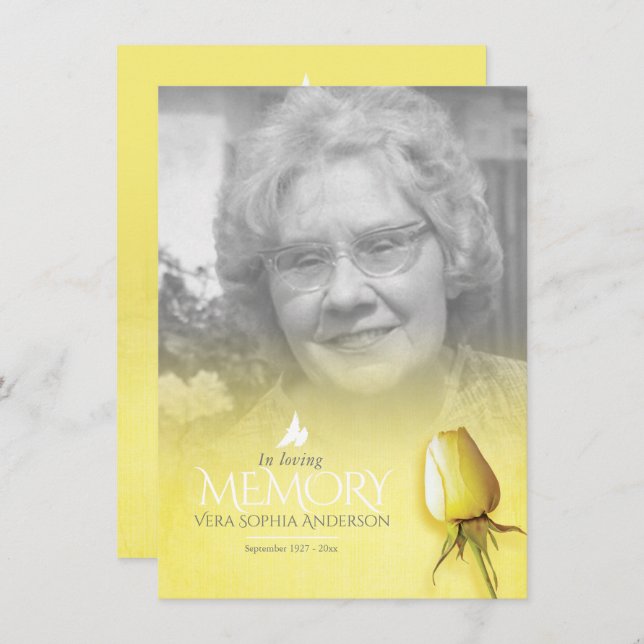 Funeral yellow rose photo remembrance poem (Front/Back)