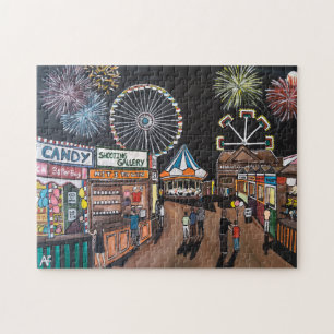 Funfair at Night Painting by Alfred Fox Jigsaw Puzzle
