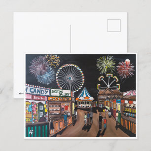 Funfair at Night Painting by Alfred Fox Postcard