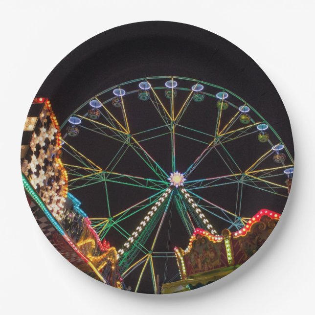 Funfair Ferris Wheel at Night Paper Plate (Front)