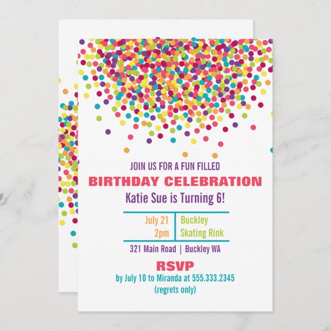 Funfetti Photo Birthday Party Invitation (Front/Back)